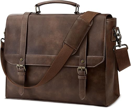 Miniatura 7 de Bolso bandolera para hombres de 15.6 pulgadas, de cuero vintage, para portátil, Negro Negro -,Marrón,Café,Marrón