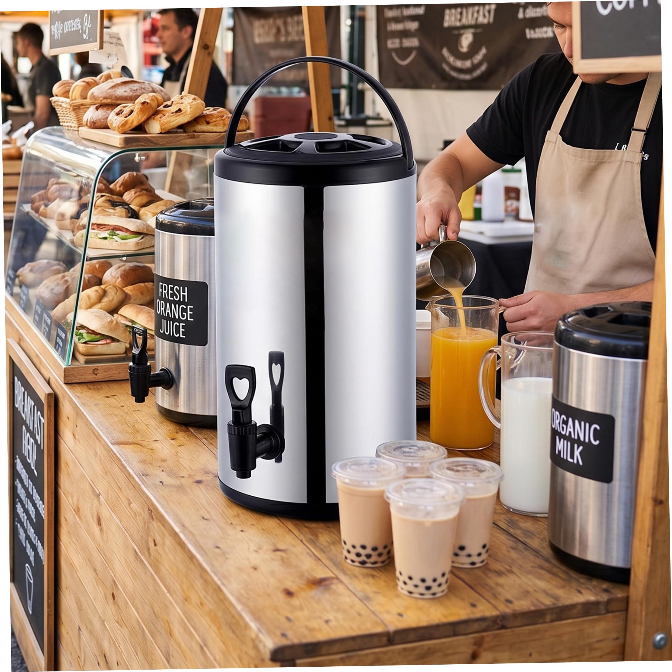 Dispenser per bevande isolate, dispenser per bevande calde e fredde in acciaio inossidabile di grandi dimensioni da 6 litri con ritenzione della temperatura a lunga durata per bancarelle di cibo e