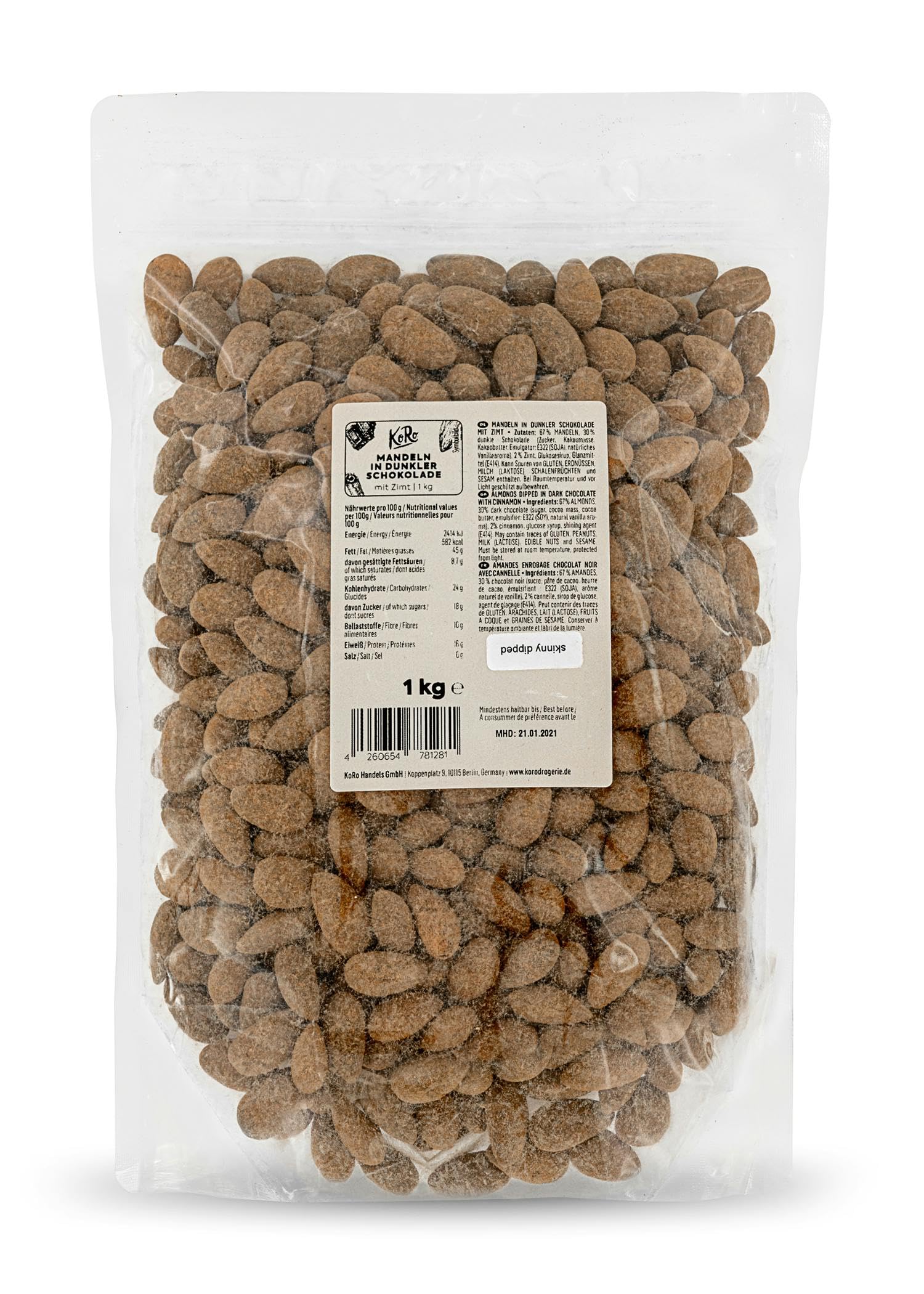 KoRo - Amandes enrobage chocolat-​cannelle 1 kg - Amandes croquantes dans un enrobage chocolat-​cannelle