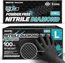 Beastek Nitrile Disposable Gloves, 8Mil Latex & Powder Free Chemical Resistant Heavy Duty Cooking Diamond Gloves Black 100Pcs
