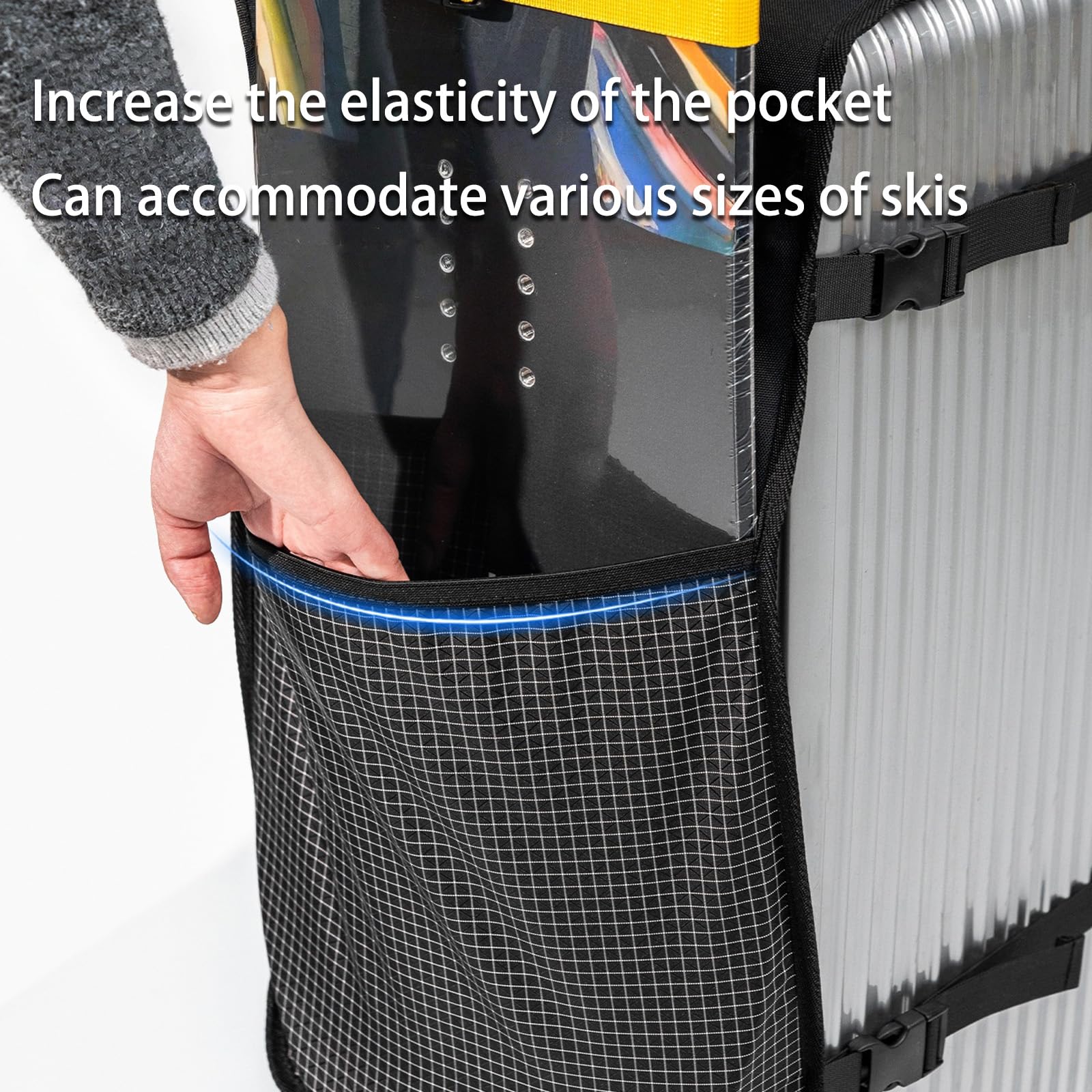 Housse de sangle de snowboard avec poche élastique pour divers snowboards, grands compartiments latéraux, sac de rangement de voyage pour planche à ski