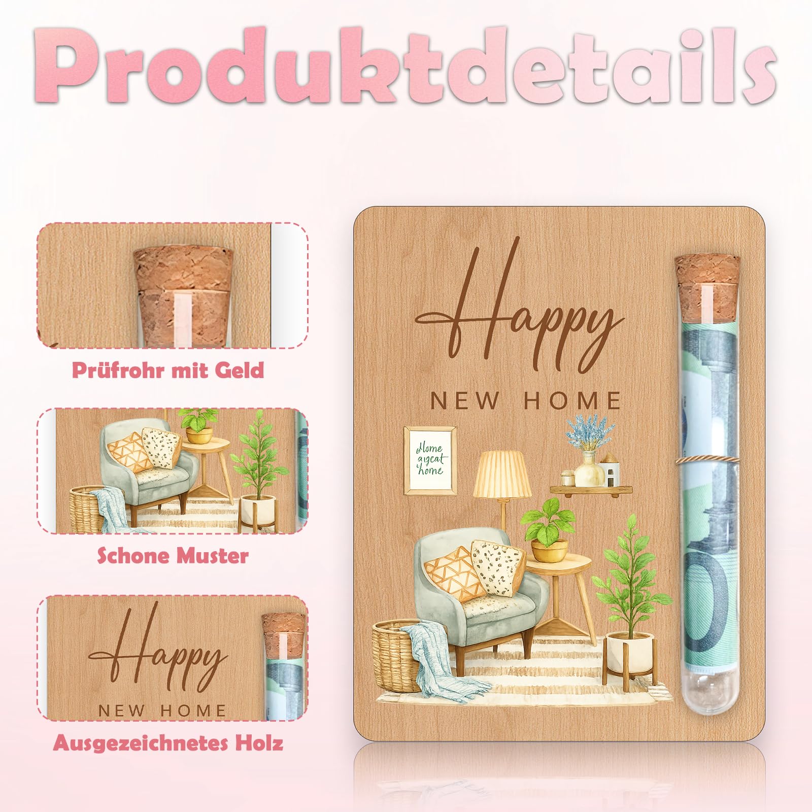 Regalo inaugurazione casa in legno Happy New Home 10x13 cm
