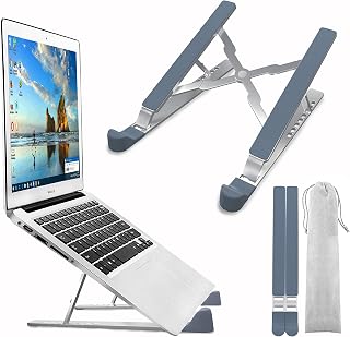 TechShak Laptop Stand for Desk - Adjustable Laptop Riser for Desk, Aluminum Ergonomic Computer Stand for Home Office, Ventilated Macbook Stand & Laptop Holder for Lenovo, Dell, HP, 10-15.6” Silver