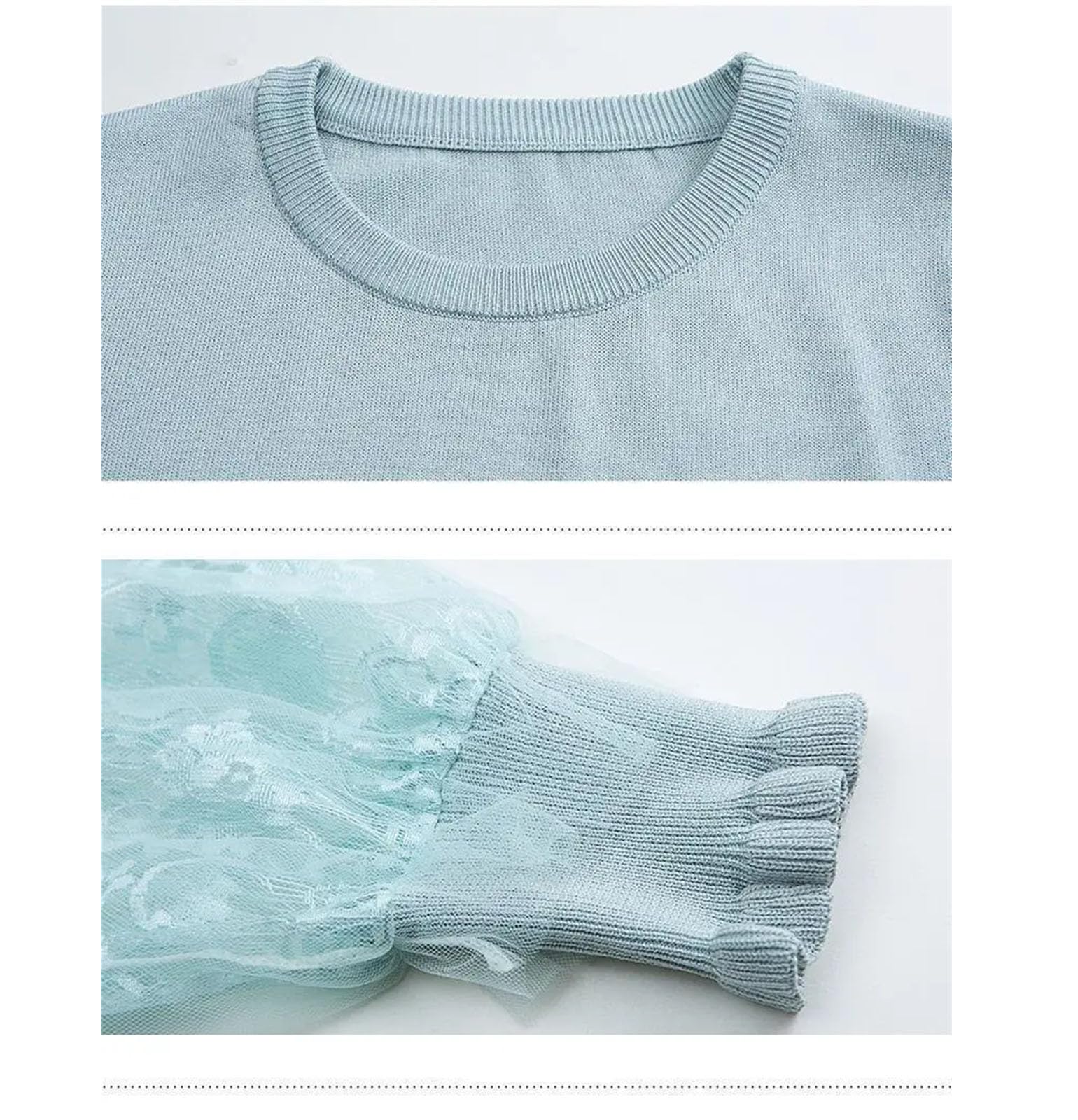Camicia da donna lavorata a maglia, a maniche lunghe, in pizzo sottile