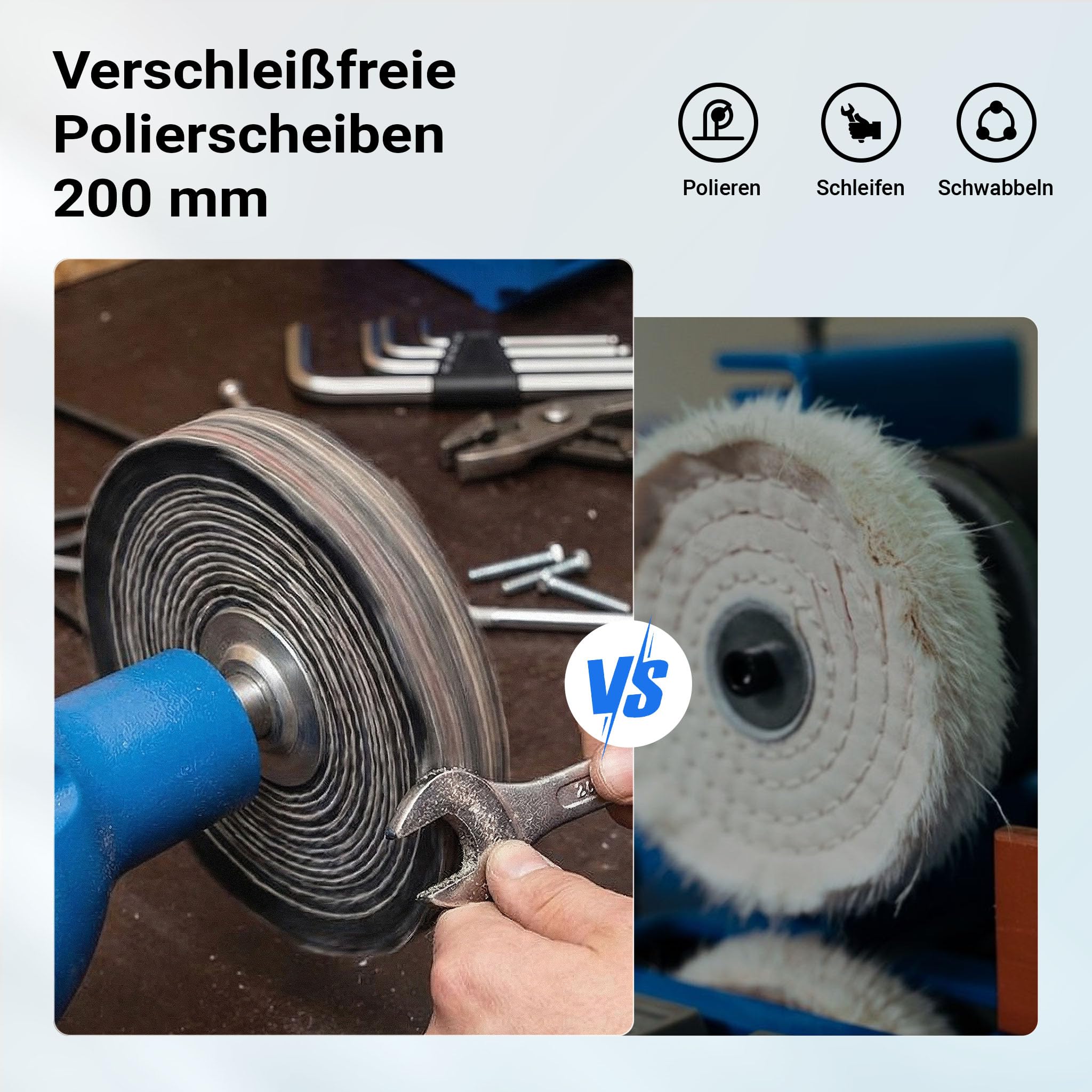 Lucidatrice 750W 2 dischi di lucidatura Ø 200mm Smerigliatrice doppia Struttura e supporto robusti