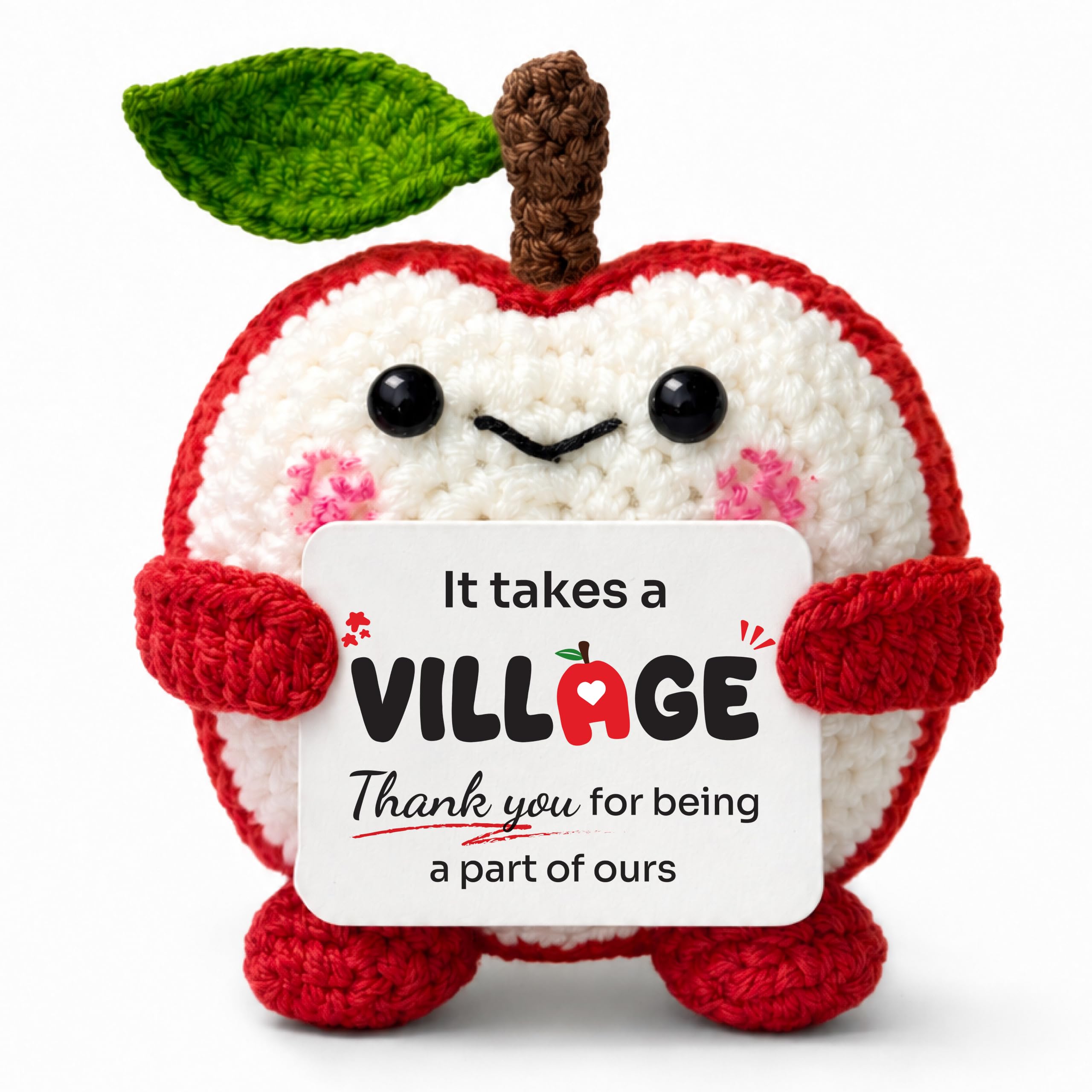 Positive Crochet Apple Gift with Thank You Card, Cute Teacher Appreciation Gift, Handmade Apple for Teacher Nurse Coworkes
