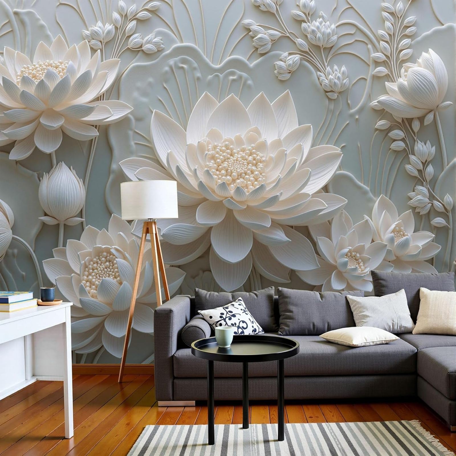 kfjhgbdshhj Realistic Lotus Flower Photo Wallpaper, Non-Woven 3D Relief Floral Pattern, 3D Wall Decor, XL Modern Living Room/Bedroom, 250cm x 175cm Stickers - Frameless Painting - Poster