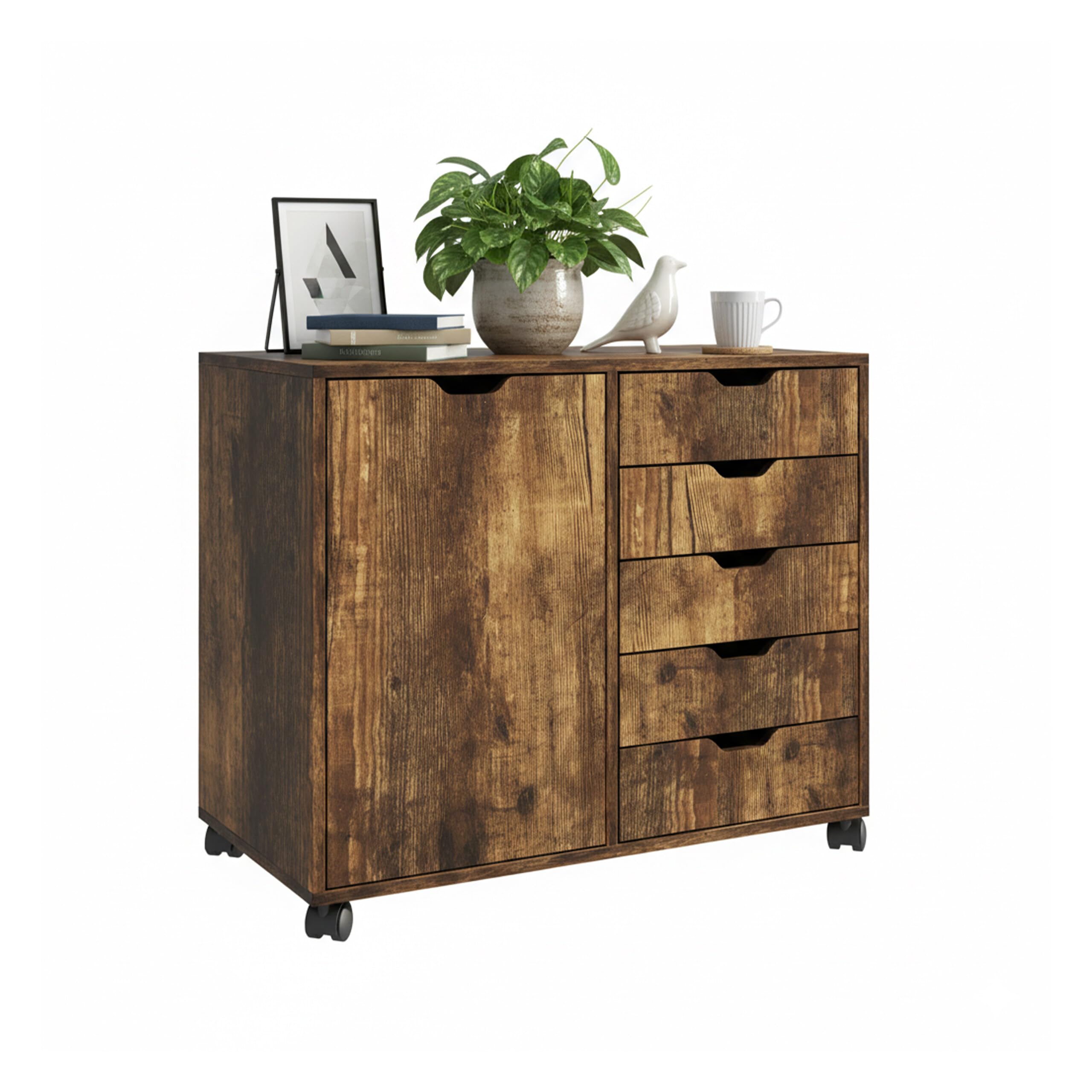 Relaxdays Rollcontainer mit 5 Schubladen – HBT 65 x 78 x 40 cm, braun