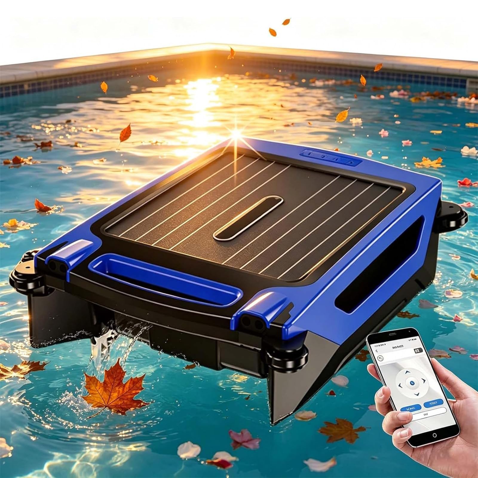 ZHIGUANYUN Automatic Pool Cleaning Robot with Obstacle Avoidance and AI Path Planning; Solar Pool Skimmer with Dual-Mode Option Blue