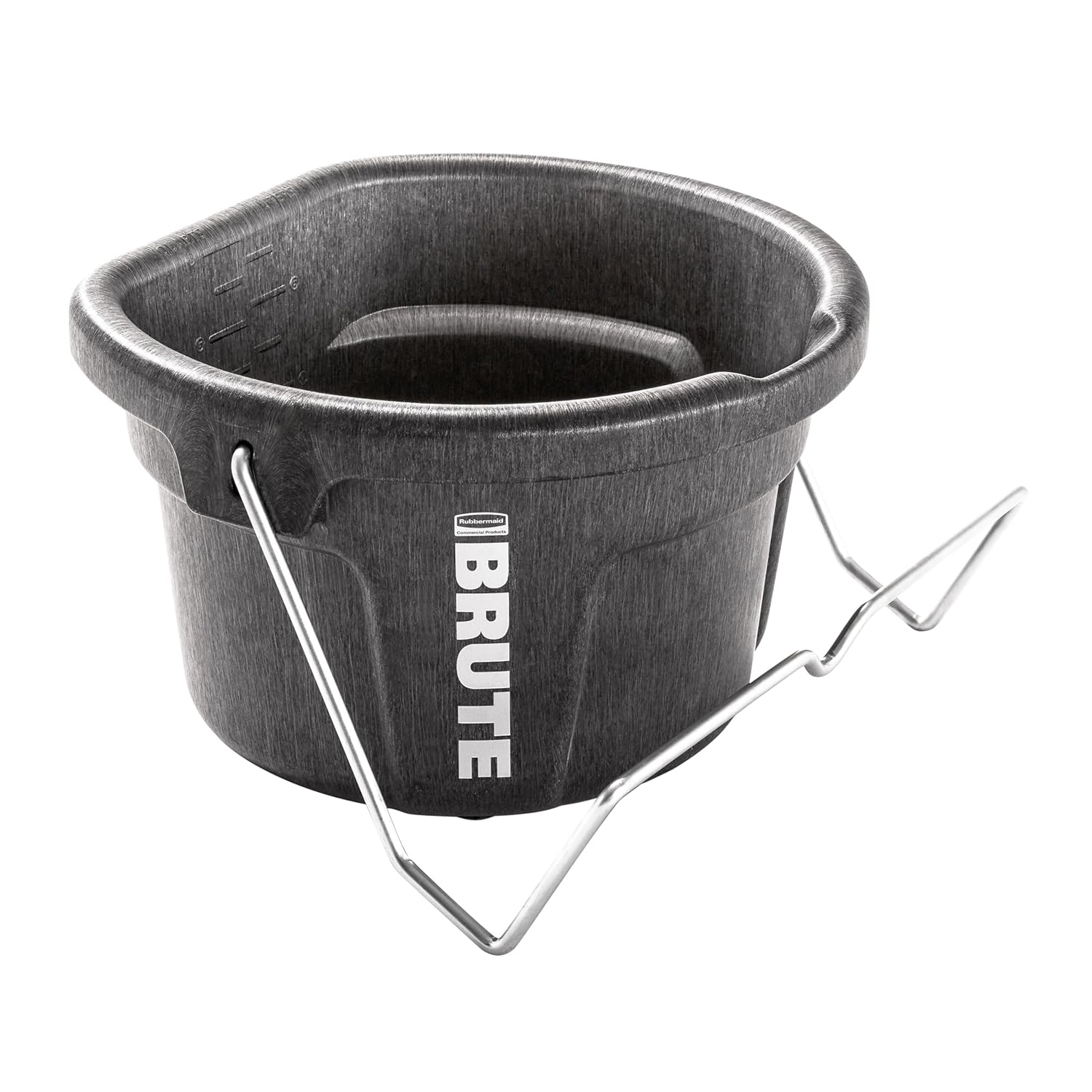 Rubbermaid Commercial Products Brute 2-Gallon 3-in-1 Flat-Back Feed Bucket with Hook-Hang-Carry Handle, RigidCell Strength, Pour Spout, USA Made for Horse & Livestock
