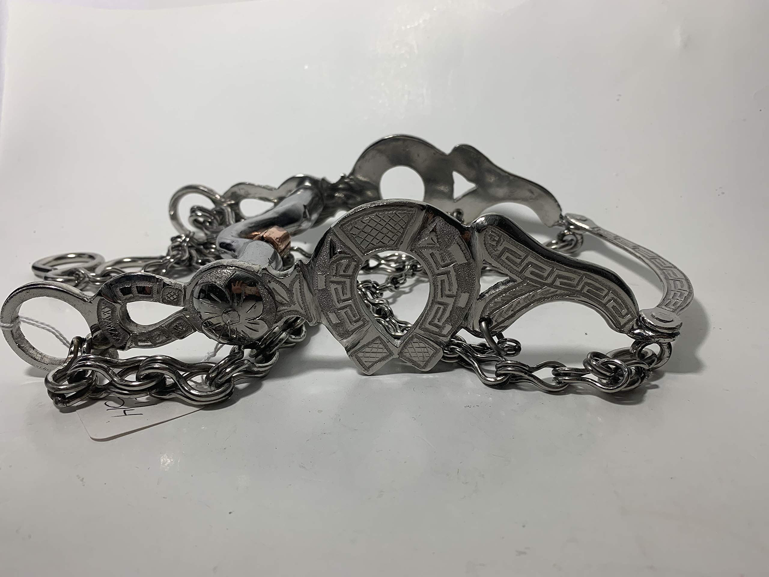 Lift Sports Pelham Horse Bit Double Jointed with Oval Link Lozenge Fat Shank Snaffle Mouth Piece with Chain (4.5 inch)