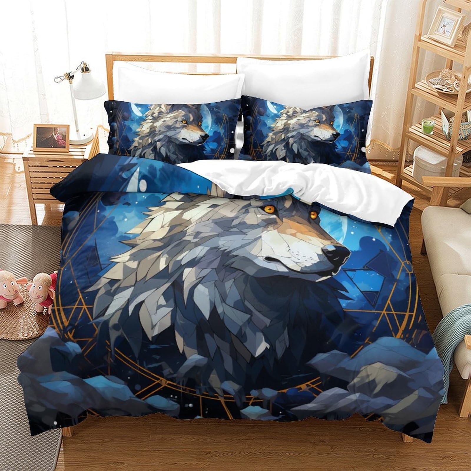 Parure de lit loup 3D microfibre de qualité supérieure avec taies 260x220