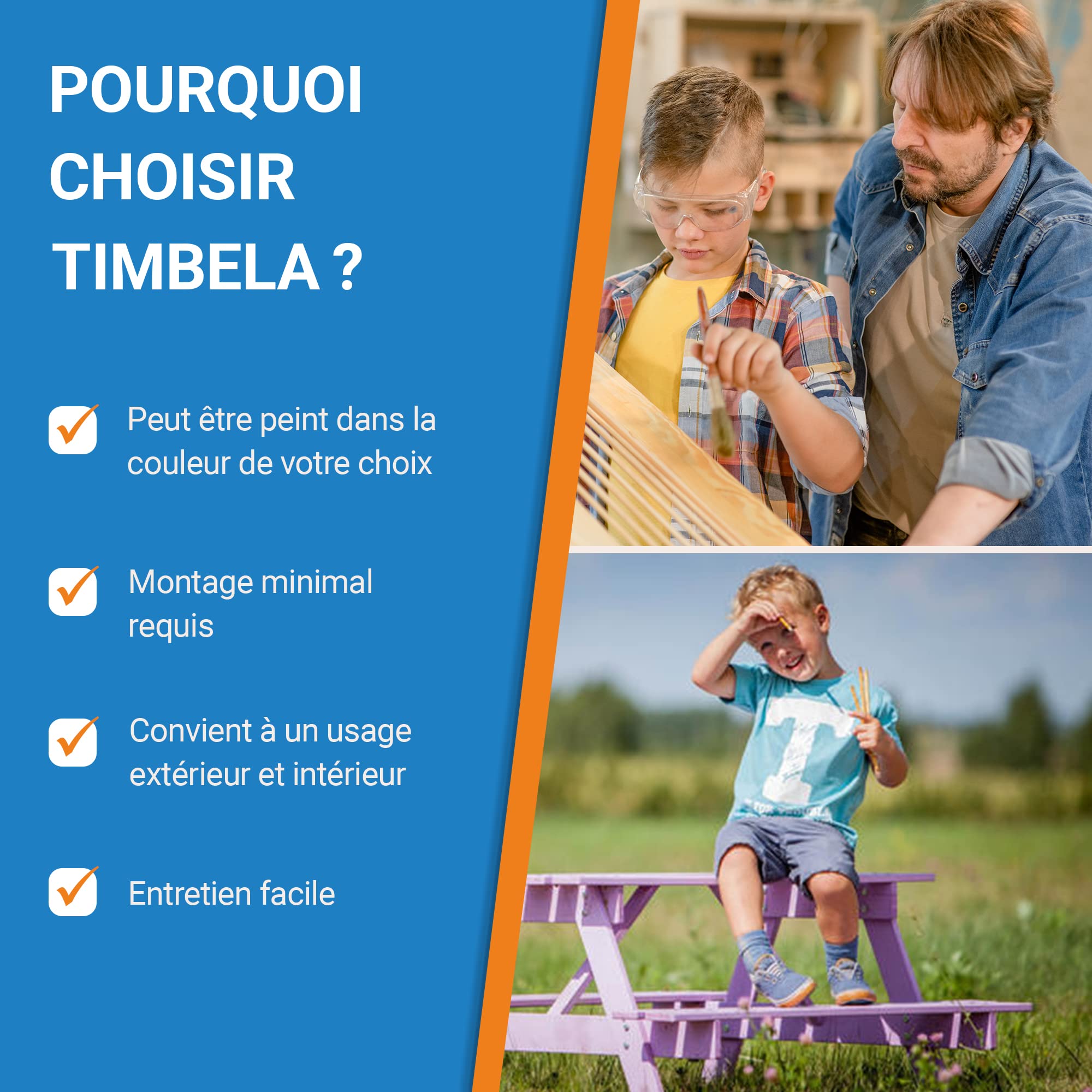TIMBERA M010-1 Table et Chaise Enfant pour Le Jardin - Salon de Jardin avec Boîte de Rangement - 90x90xH50 cm pour l'Extérieur ou à l'Intérieur