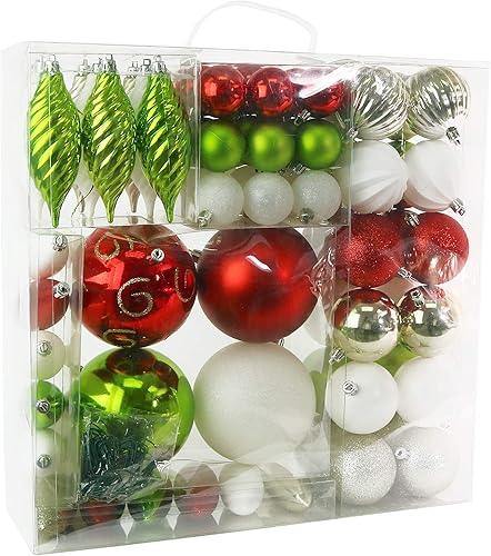 R N' D Toys RN'D Adornos de bola decorativa de Navidad  Juego de adornos colgantes de bola de Navidad roja y verde para árbol de Navidad con formas