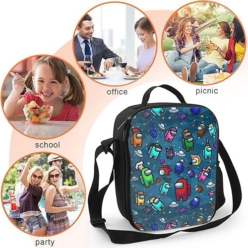 Miniatura 5 de Bolsa de almuerzo de anime con aislamiento azul de gran capacidad para adultos y hombres, fiambrera de oficina a prueba de fugas, correa ajustable
