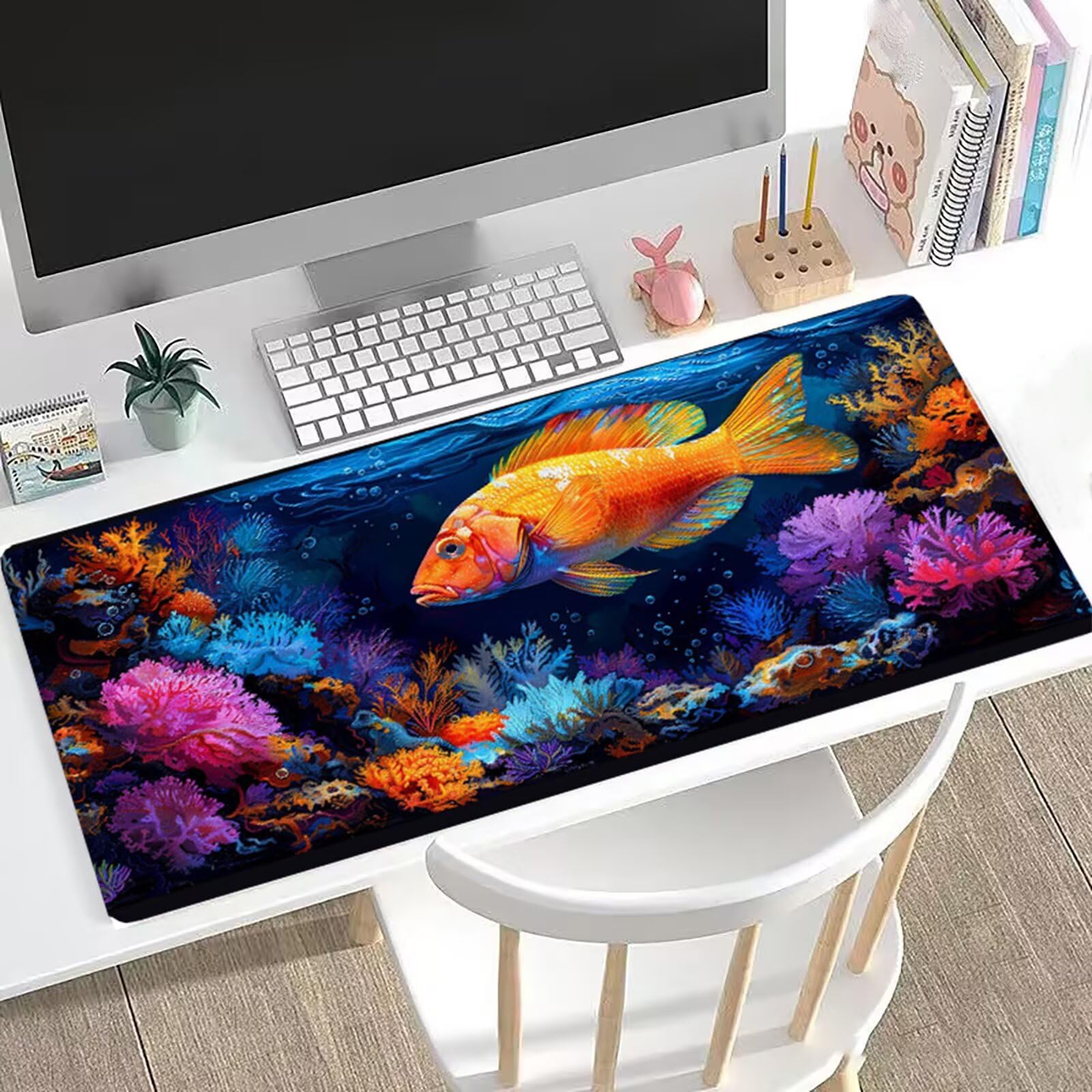 Podkładka pod mysz ryba XXL 1500 x 800 mm podkładka pod mysz morska podkładka pod mysz biurko z antypoślizgową podstawą, zwiększona dokładność dla gracza, wodoodporna podkładka pod mysz dla graczy