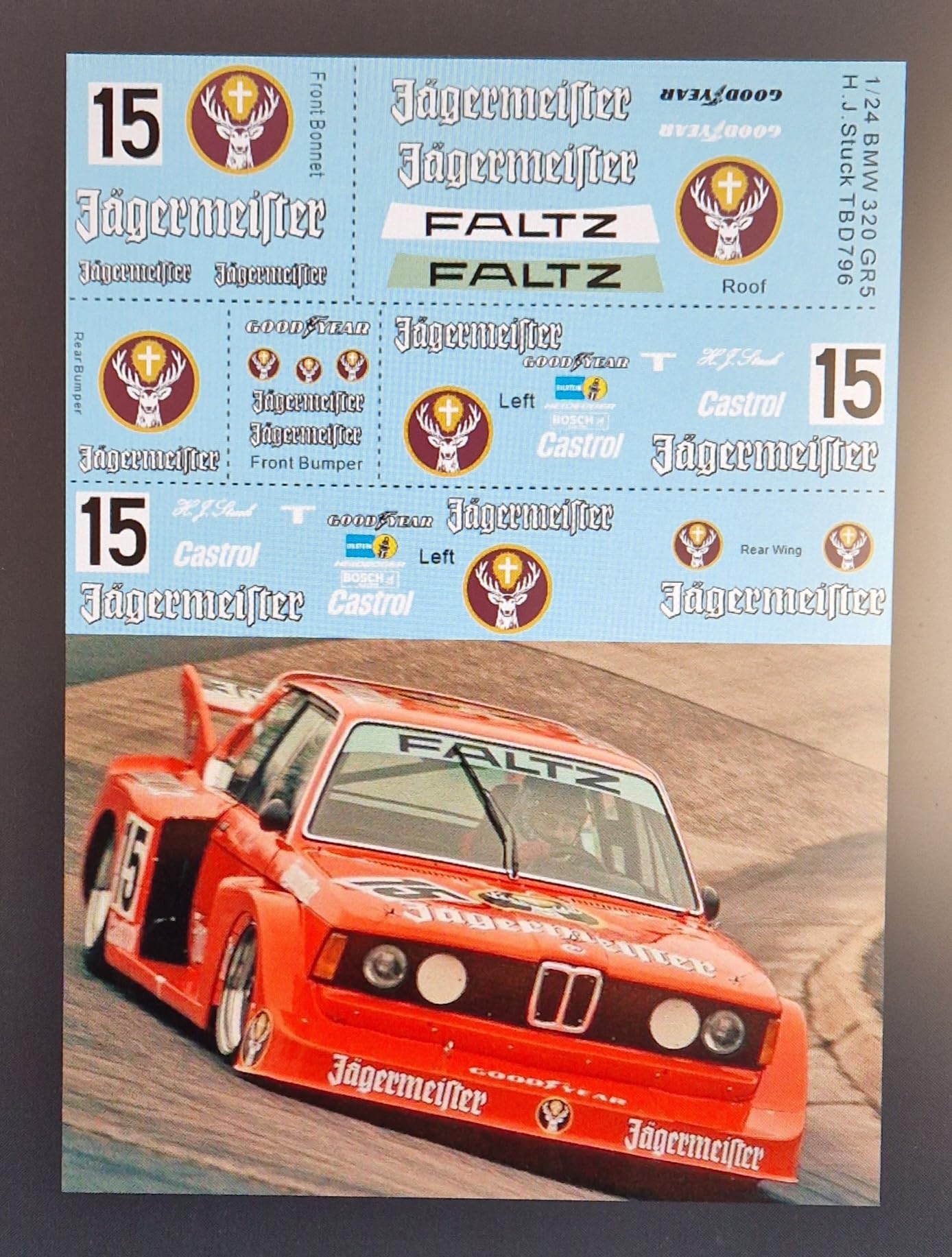 1/24 decals for Jagermeister BMW 320 GR.5 GR5 Hans James Stuck Decal TBD796