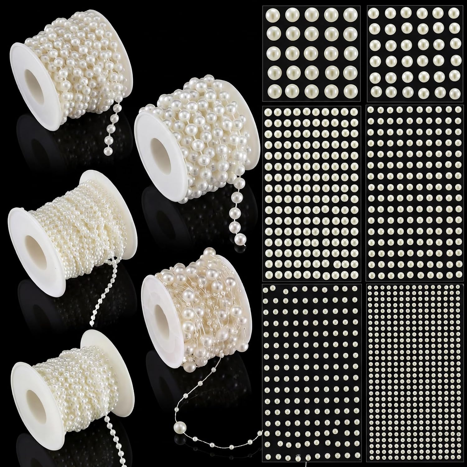 Giegxin 4 Rolls 76 Feet Pearls String Garland Decoration with 1980pcs Beads Sticker Faux Pearl Roll Strand for Craft Artificial Pearl Wedding Decoration for Party Flower Hair Face Makeup Nail Decor