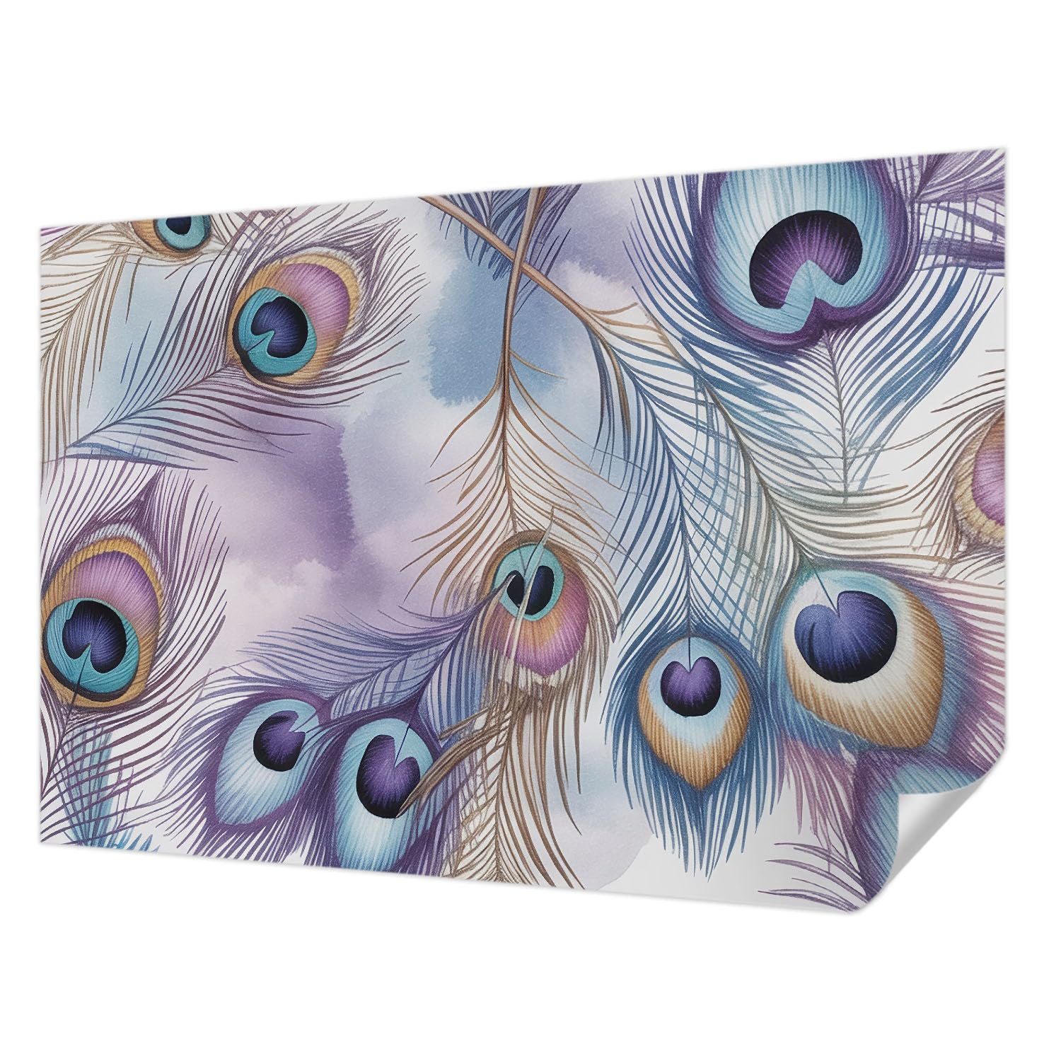 Fotomural autoadhesivo de plumas de pavo real para decoración de dormitorio y salón