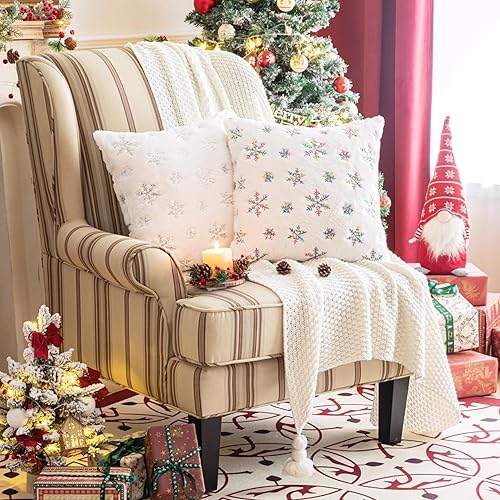 Miniatura 10 de AQOTHES Fundas de almohada decorativas peludas de piel sintética, felpa suave con lentejuelas de copo de nieve con purpurina, lindas almohadas para
