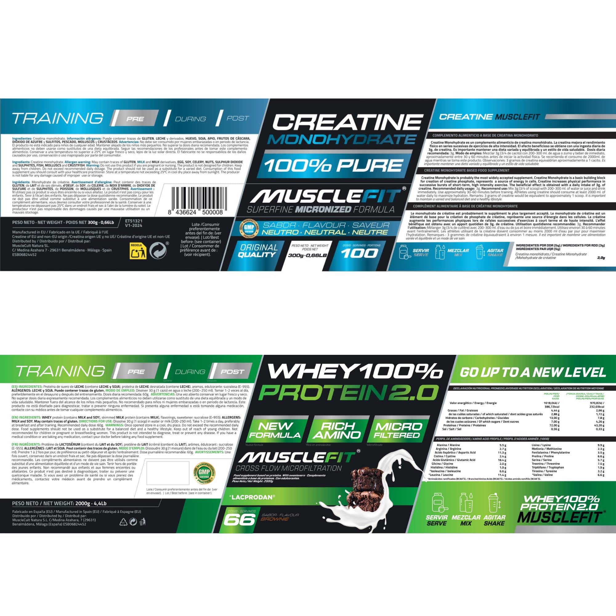 MuscleFit - Pack Whey 100% Protein 2kg Sabor Brownie + Creatina 300g