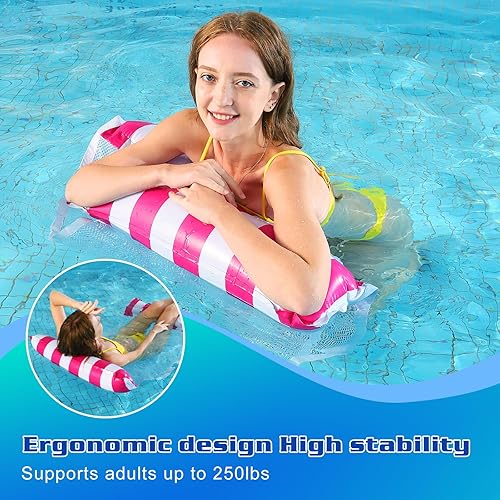 Miniatura 9 de Silla flotante de piscina, paquete de 2 flotadores de piscina para adultos, 4 en 1, flotadores multiusos para piscina, juguetes flotadores de