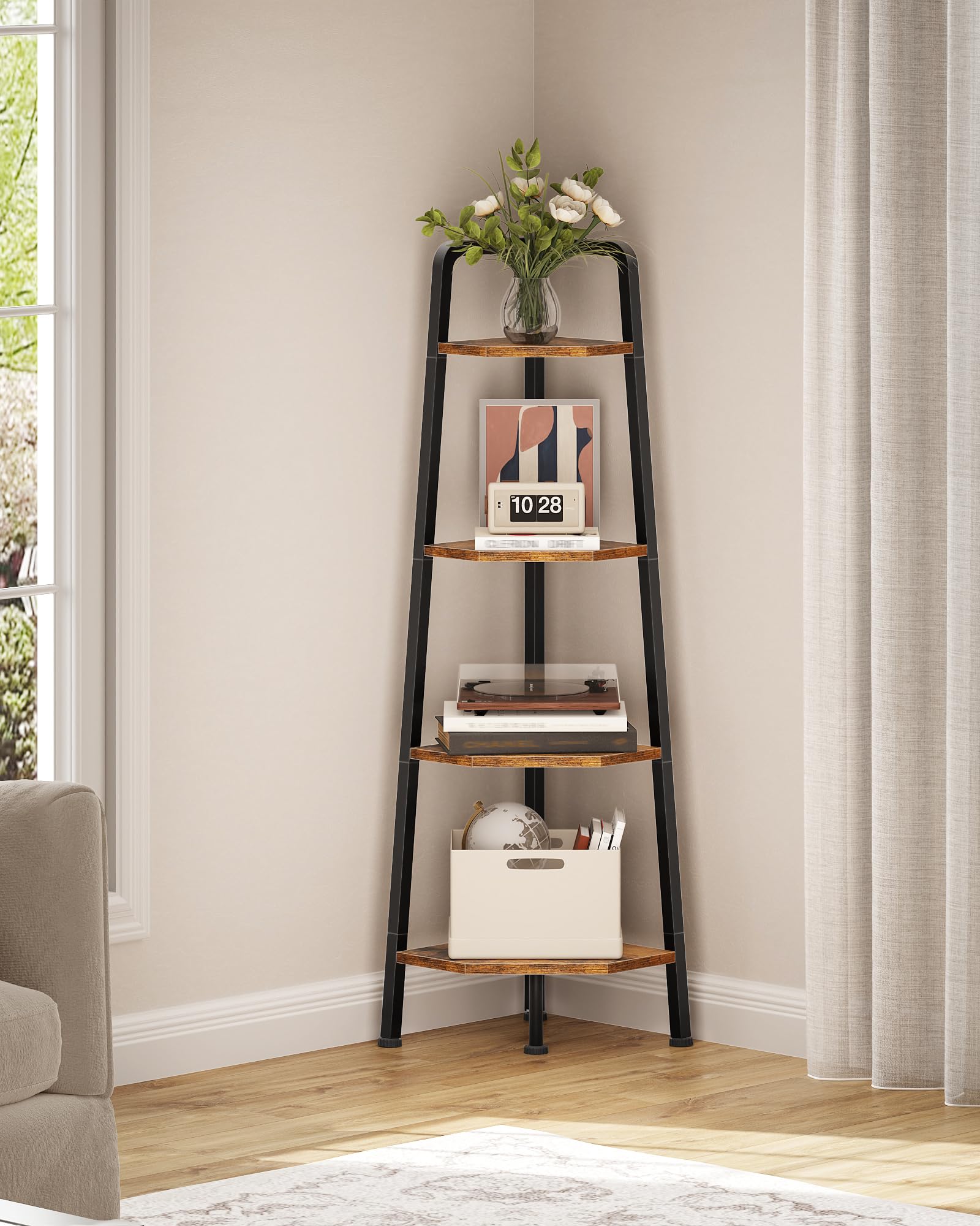 CHOEZON 5-Tier Corner Shelf - Rustic Brown -9