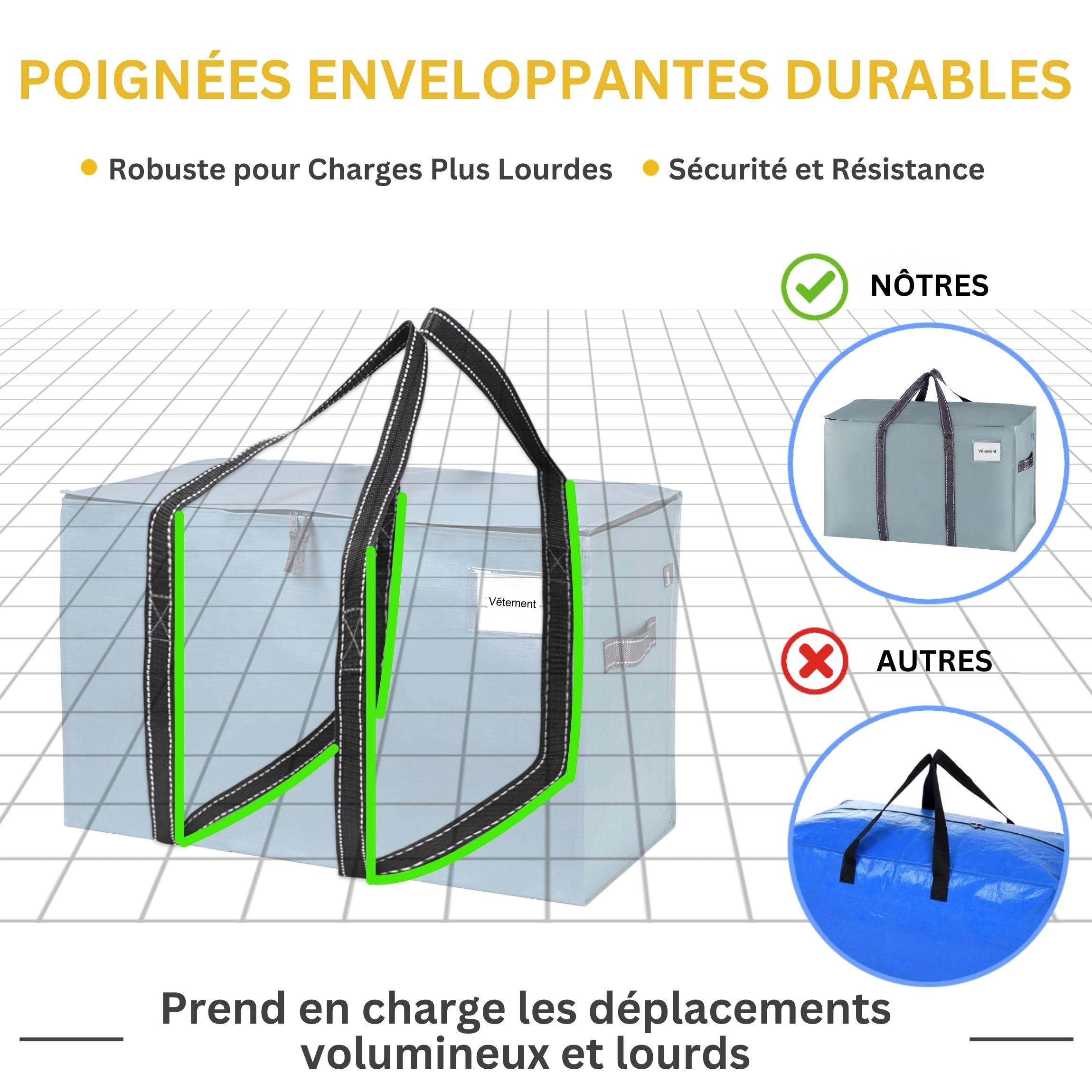 VENO 102L Lot de 10 Sac Déménagement grand avec Couvercle et Poignées Renforcées, Sac de Rangement Vêtement Résistant, Alternative aux Cartons Déménagement, Sacs de Voyage (Bleu Clair, Lot de 10)