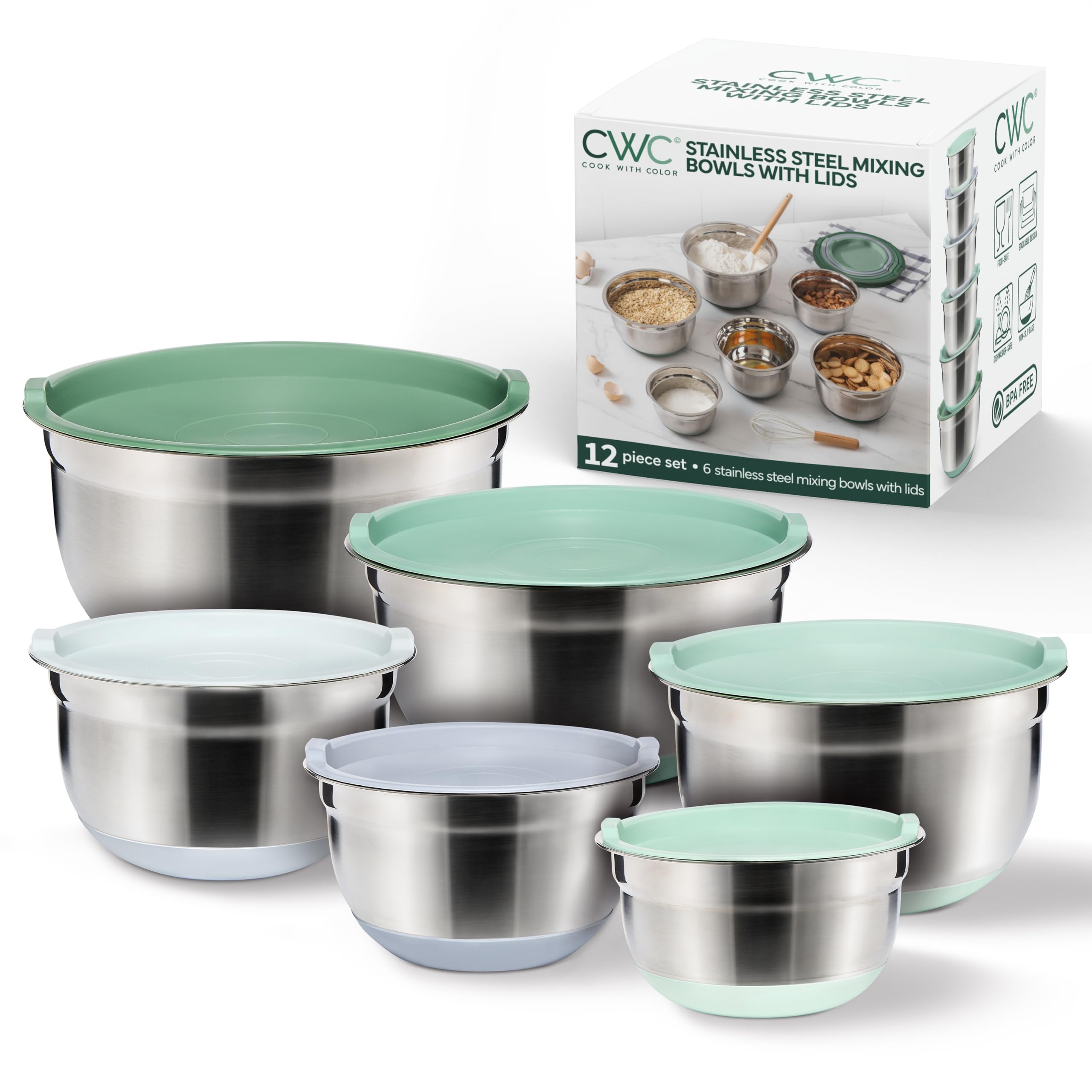 Amazon.com: COOK WITH COLOR Stainless Steel Mixing Bowls Set