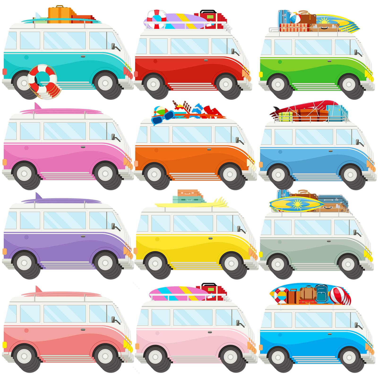 Faccito 72 Pcs Car Bulletin Board Cutouts Decoration Colorful Car Name Labels with 100 Adhesive Dots Bus Accents Paper Cutouts for Classroom School