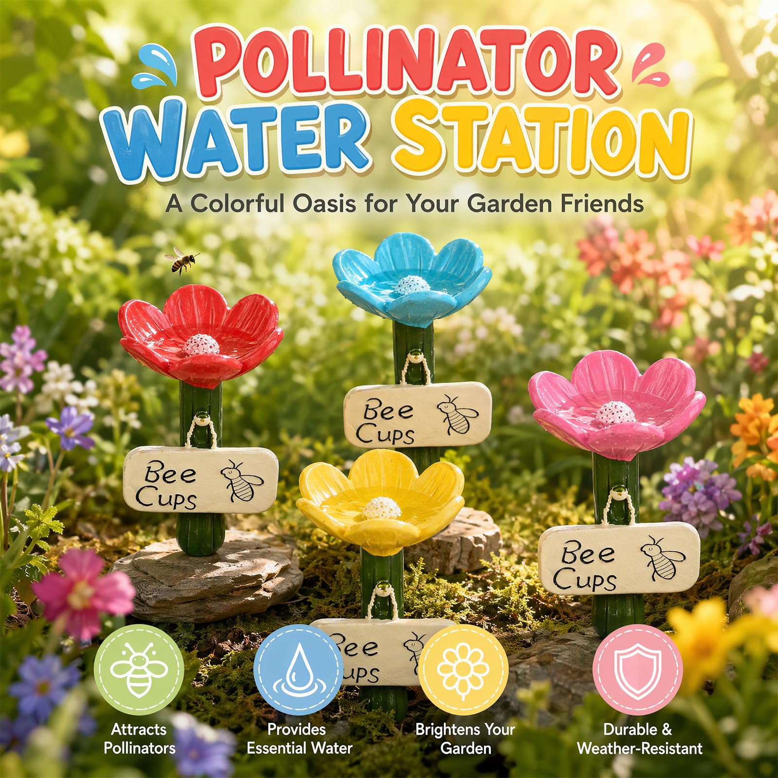 4 Stück Insektentränke, Bienentränke für Den Garten, Cups for Bee, Insektentränke Garten für Insekten, Bienentränke für Durstige Bestäuber, Hummeln Landeplatz Garten Terrasse Balkon