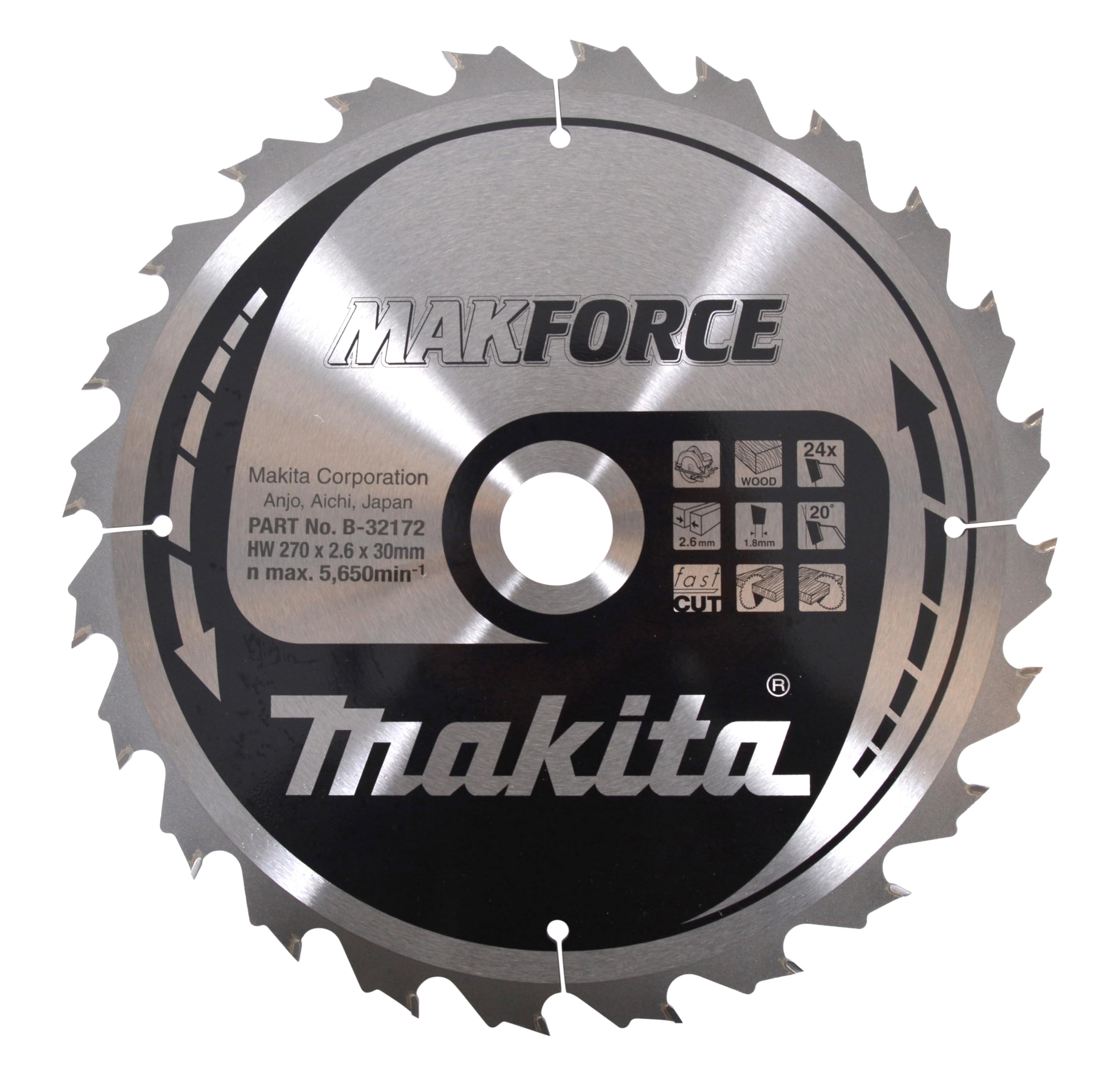 Makita Silver B-32172 Makforce Tct Saw Blade 270X30x24t