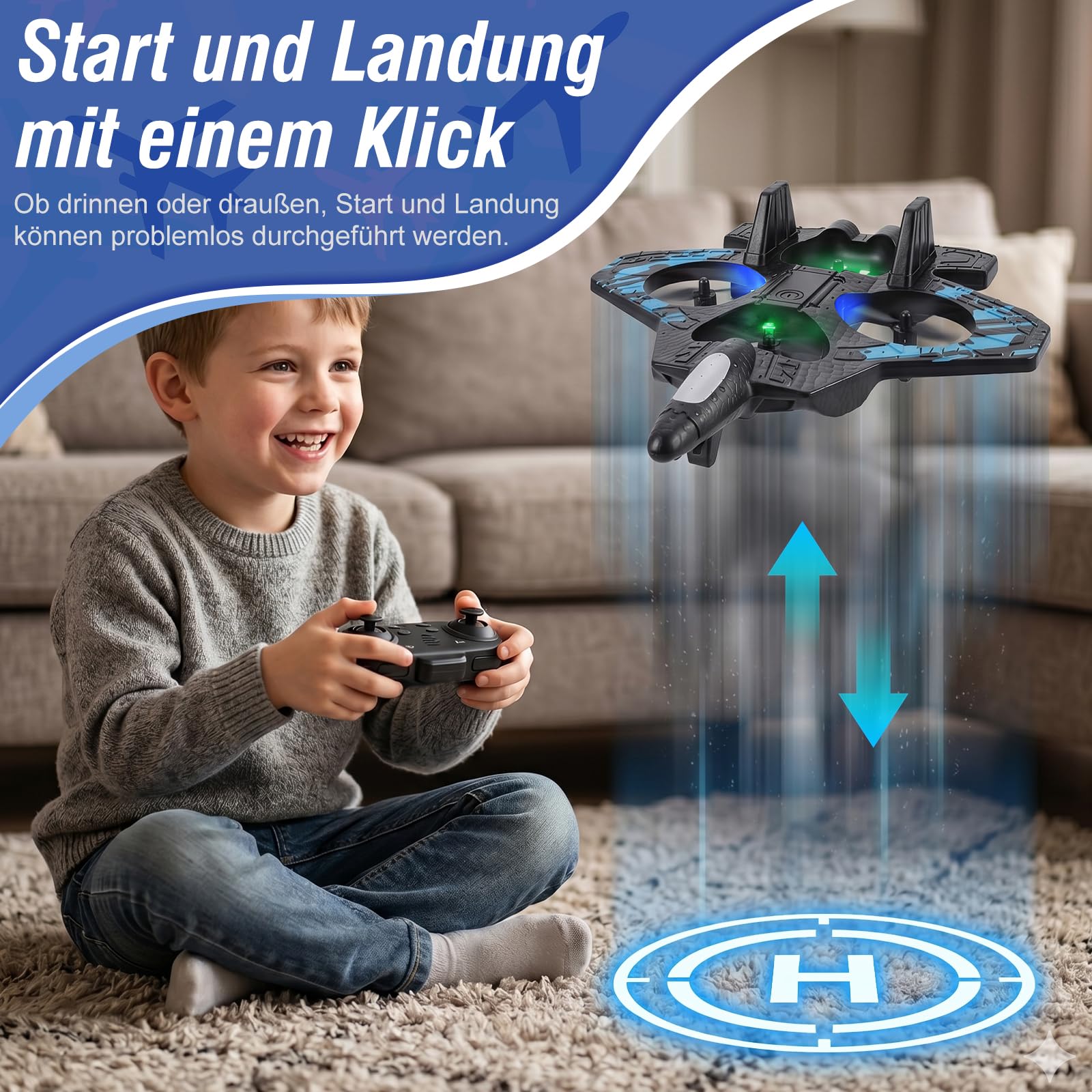 Mini Drohne für Kinder,RC Flugzeug Spielzeug Quadrocopter Drone für Kinder und Anfänger mit 2 Akkus,Ein-Knopf Start/Landung,360°-Flips,Geschenk für Jungen Mädchen