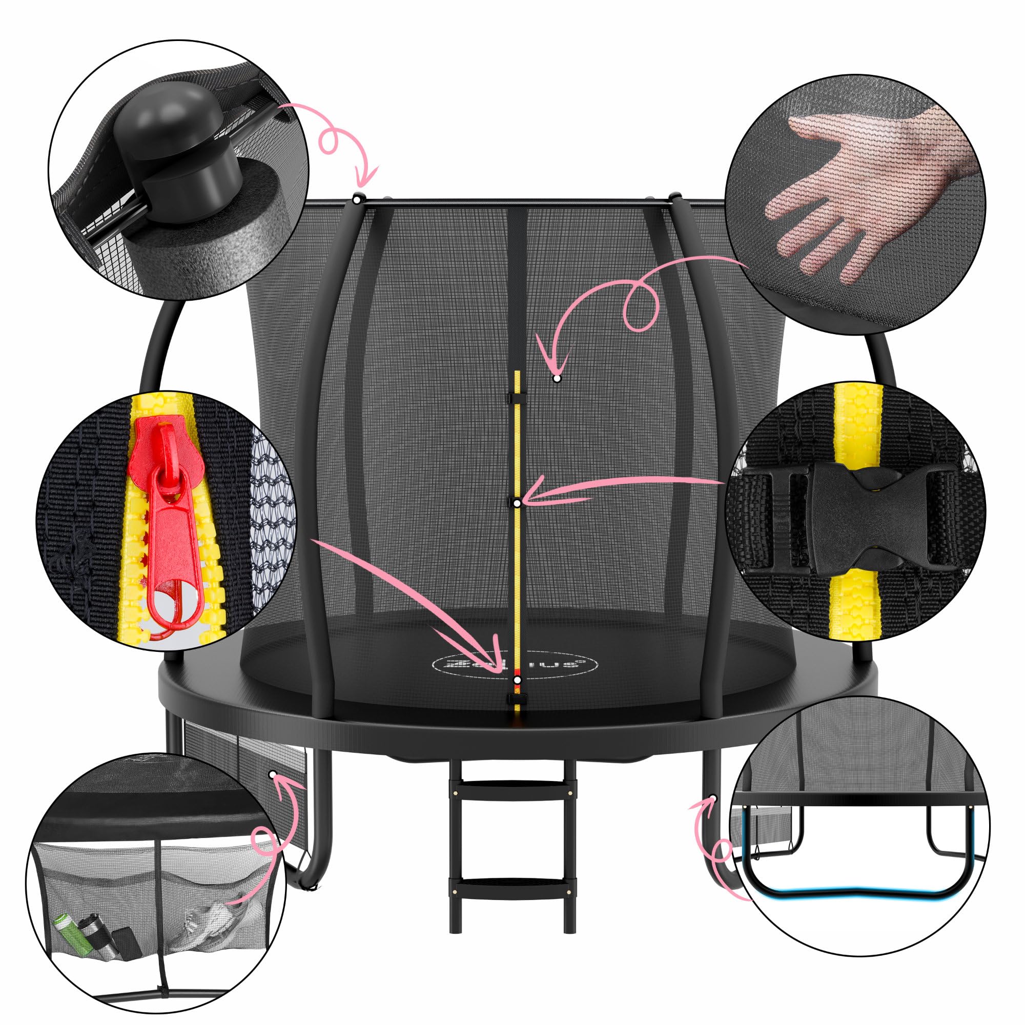 Zelsius Trampolin Schwarz für den Outdoor-Bereich | Trampolin Outdoor, Gartentrampolin mit Sicherheitsnetz, Leiter und Schuhbeutel | Trampolin für Sport und Freizeit