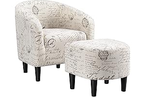 Yaheetech Modren Living Room Charis, Fabric Accent Armchair with Ottoman, Upholstered Barrel Chair and Footrest