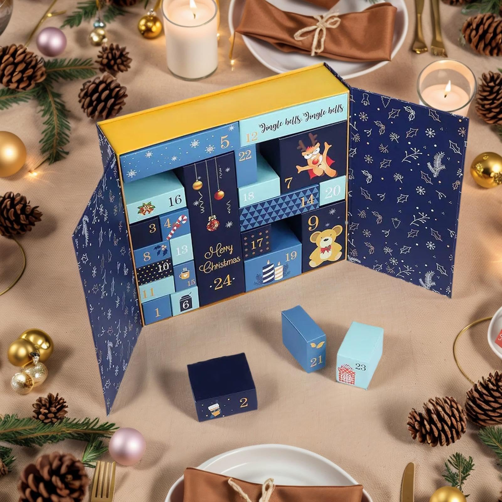 Cajas de calendarios de Adviento de Navidad de 24 días de regalo | Decoración decorativa reutilizable para el hogar para adultos, de niños, cumpleaños, boda