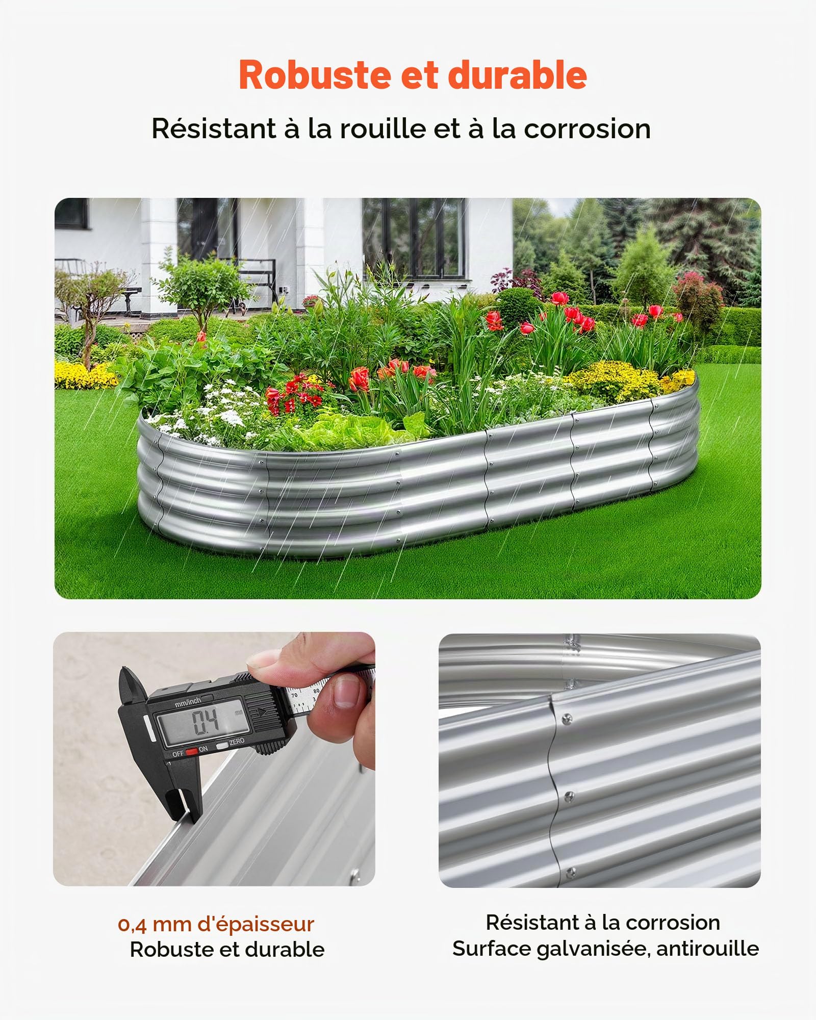 VEVOR Potager Surélevé Métal 180x90x29 cm Carré Potager Surélevé Galvanisé Lit de Jardin Fond Ouvert Bac de Jardinage pour Culture de Légumes, Fleurs, Herbes Aromatiques, Plantes Grasses, Argenté