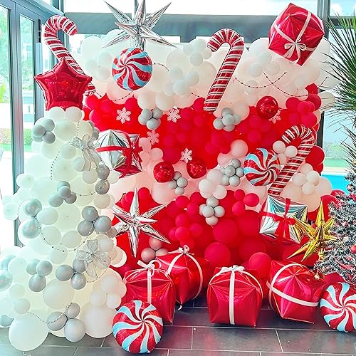 Miniatura 4 de Kit de guirnalda de 148 globos de Navidad con globos de aluminio de bastón de caramelo rojo, globos de aluminio de bola roja 4D para fiestas de