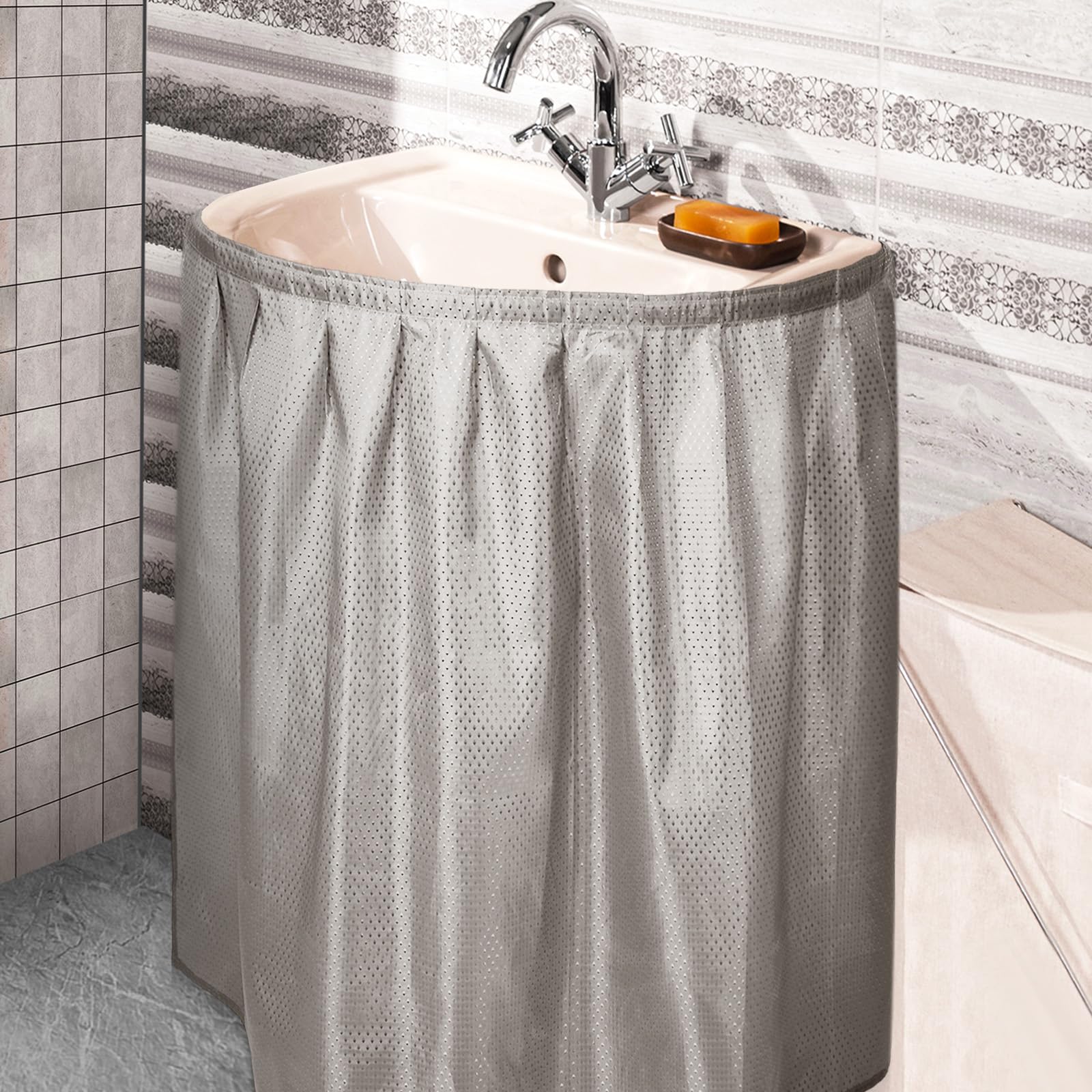 Windkream Sink Skirt Bathroom Self Adhesive Under Sink Curtain Cover