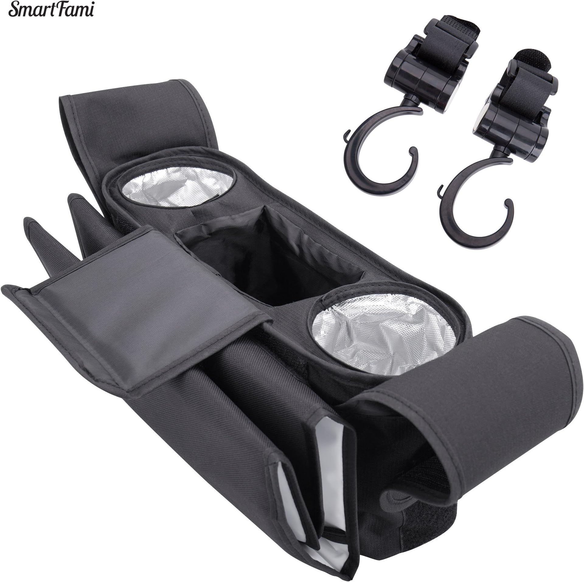 Stroller Organizer from SmartFami With Portable Bigger Changing Pad and Two BONUS Stroller Hooks. Fits for ALMOST All Strollers.