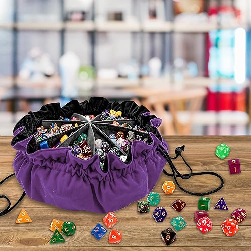 Miniatura 20 de SIQUK Bolsa grande para dados con bolsillos, bolsa de dados con cordón, bolsa de almacenamiento de dados DND, bolsa de dados de gran capacidad