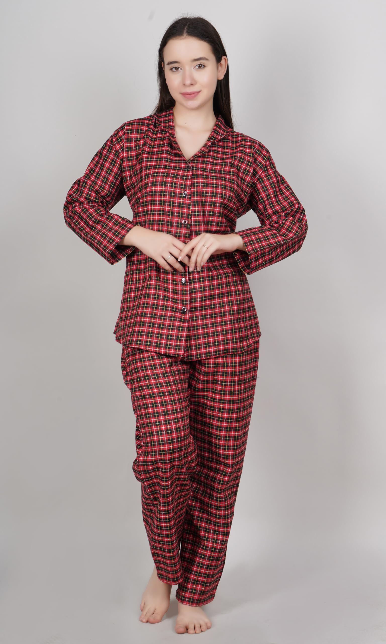 HOUSE OF MD Women's Woollen Full Sleeve Night Suit with Lapel Collar (Red, XL) - Image 2 thumbnail