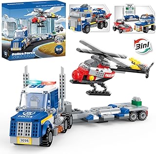 Creator 3 in 1 Building Toy, City Transport Truck with Rescue Helicopter, Police Chasing Vehicle, Flatbed Lorry, Police Playset for Kids Girls and Boys 6+, 249pcs, Car Toys, Creative Gift