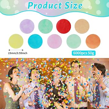 Colorful Wedding Confetti Set, 6000 Pcs Round Paper Confetti, 1.5cm Biodegradable, Multicolored Tissue Confetti For Weddings, Parties