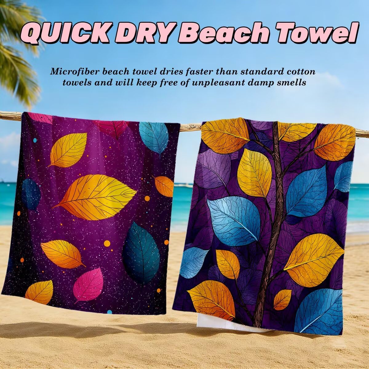 Ręcznik plażowy z mikrofibry, duży ręcznik plażowy 80 x 160 cm 2 sztuki, męski damski ręcznik gimnastyczny, odporny na piasek ręczniki plażowe, szybkoschnące ręczniki z mikrofibry na plażę do podróży