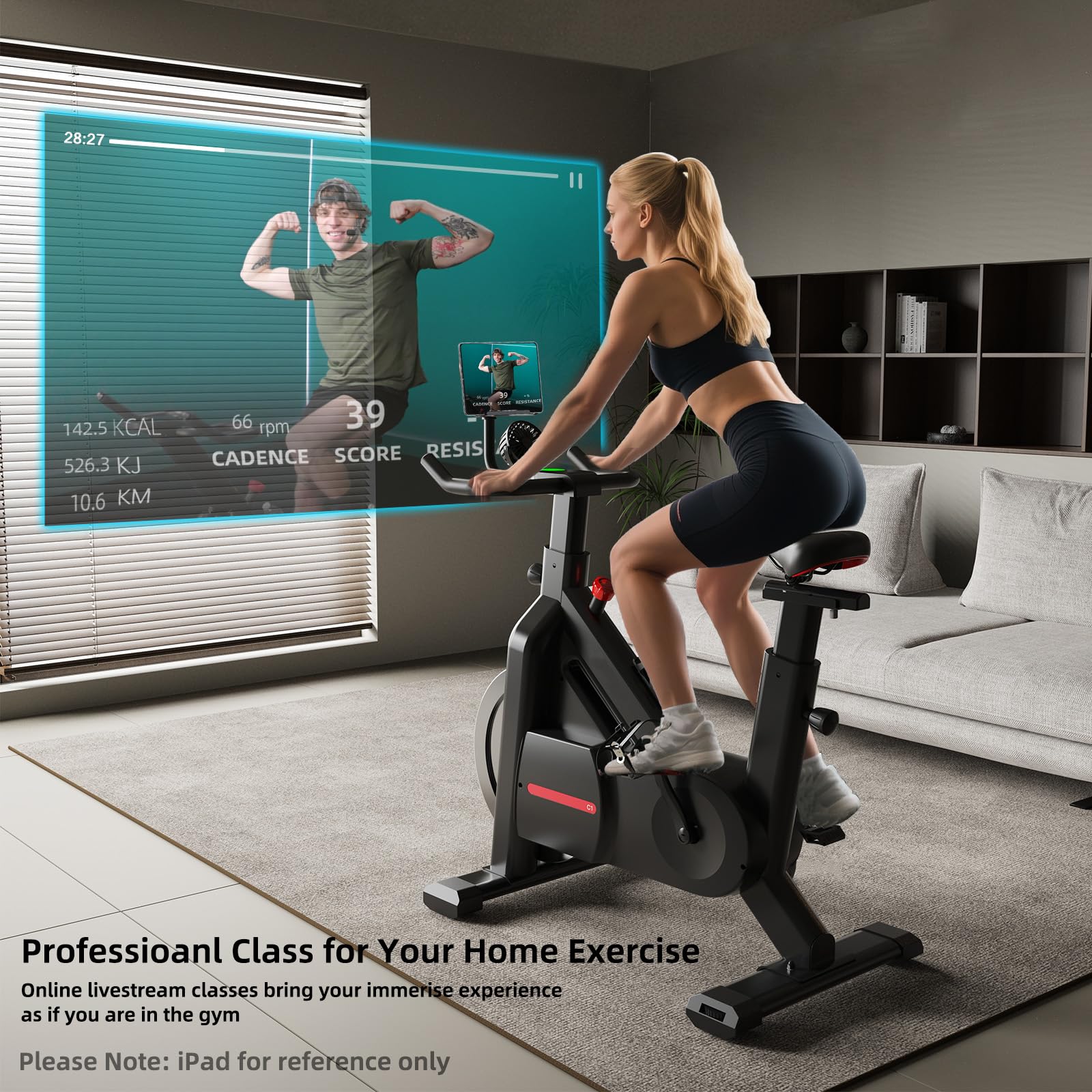 Bluearth Self-Powered Heimtrainer Fahrrad, leise Magnetischem Widerstand,max. 150KG, verstellbarer Widerstand & Smart-App mit Immersivem Erlebnis,Indoor Spinning Bike für Cardio-Training zu Hause