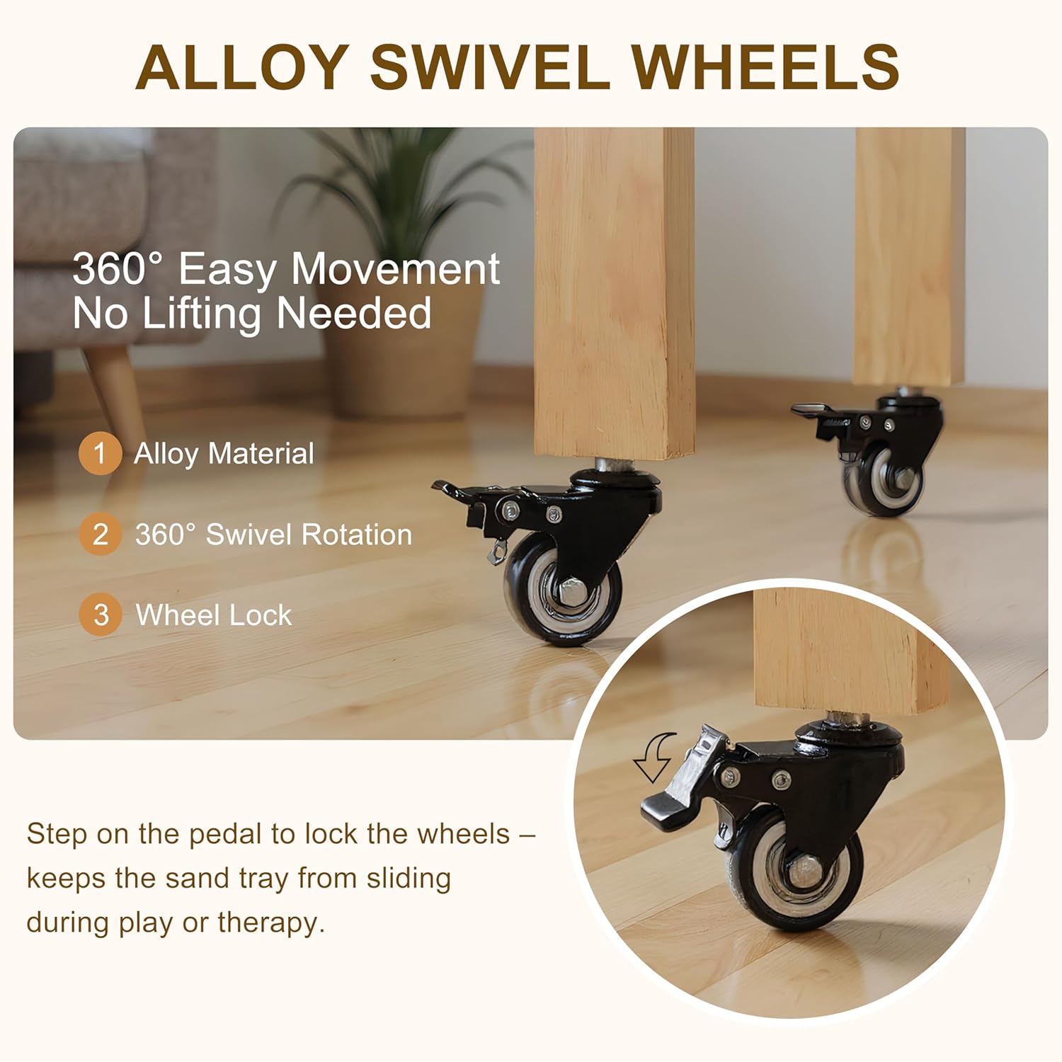 Wooden SandTray Combo – Includes a Protective Lid, a Wooden Stand, and Lockable Wheels | Ideal for Therapy Offices, Classrooms, and Home Use