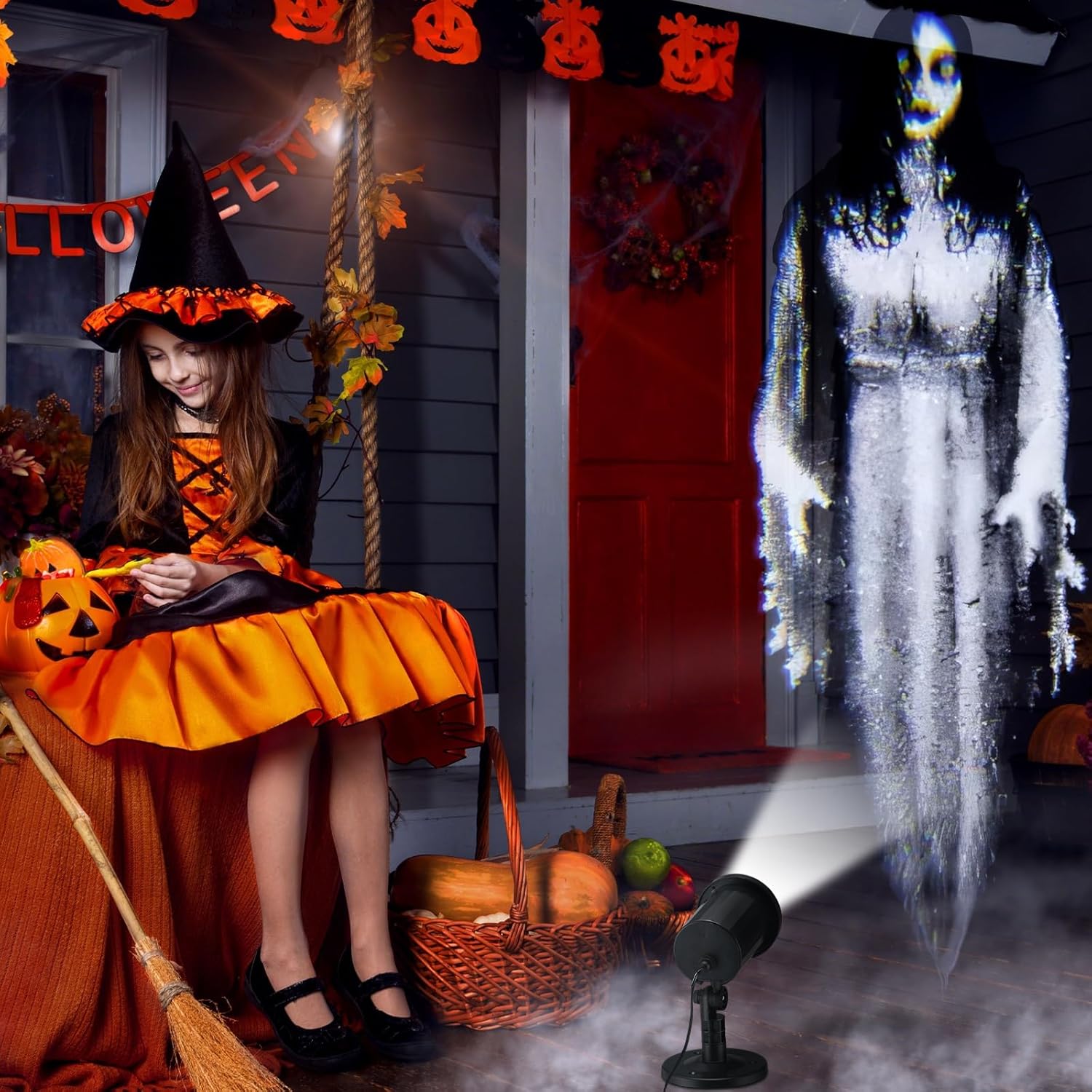 Retisee Halloween Projector Light Outdoor Indoor Waterproof Decoration Projector Light LED Bright Projection 180° Adjustable Stand for Ground Wall Roof Garage Door Halloween Decor(Ghost Woman)