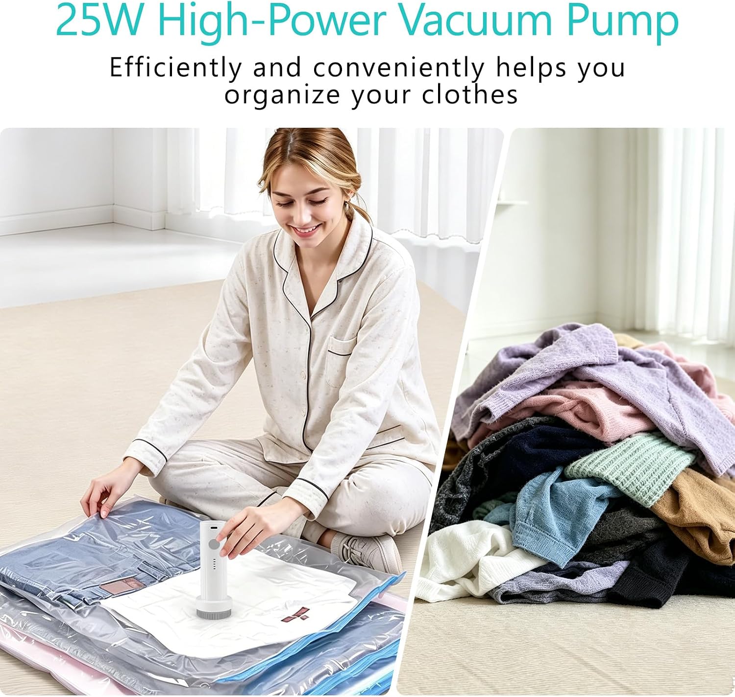 6.0Kpa Cordless Electric Vacuum Pump for Storage Bags，Portable Type-C Rechargeable Seal & Compression Bag Pump for Travel，Clothes, Blankets & Bedding（Storage Bags Not Included）（White-Grey）
