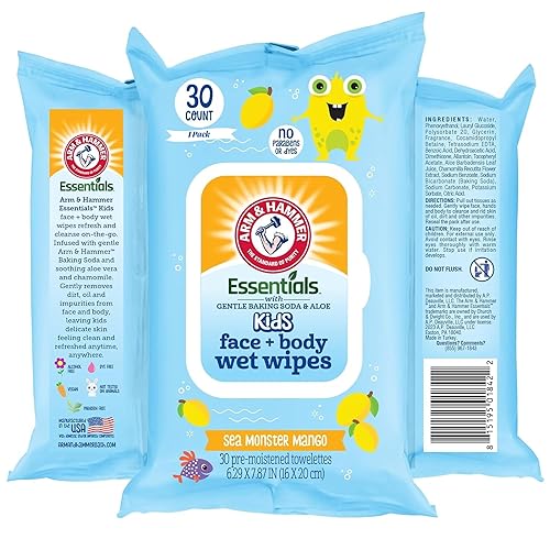 Sea Monster - Toallitas húmedas de mango para bebé, 30 unidades de toallitas húmedas para cara y cuerpo, 1 paquete abatible de toallas infundidas